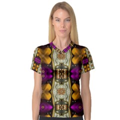 Contemplative Floral And Pearls  Women s V-neck Sport Mesh Tee