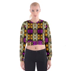 Contemplative Floral And Pearls  Women s Cropped Sweatshirt by pepitasart