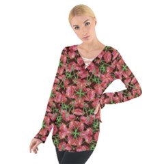 Floral Collage Pattern Women s Tie Up Tee by dflcprintsclothing