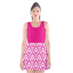 Hot Pink Damask Pattern Scoop Neck Skater Dress