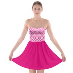 Hot Pink Damask Pattern Strapless Dresses by Zandiepants