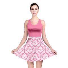 Damask Pattern Pink And White Reversible Skater Dress by Zandiepants