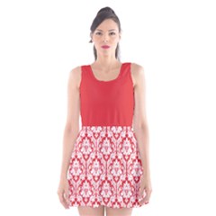 Damask Pattern Poppy Red And White Scoop Neck Skater Dress by Zandiepants