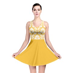 Damask Pattern Sunny Yellow And White Reversible Skater Dress by Zandiepants