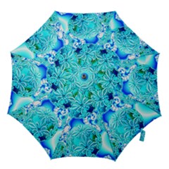 Blue Ice Crystals, Abstract Aqua Azure Cyan Hook Handle Umbrellas (medium) by DianeClancy