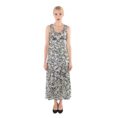 Black And White Abstract Texture Print Sleeveless Maxi Dress by dflcprintsclothing