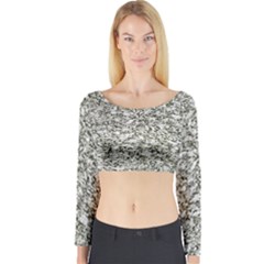 Black And White Abstract Texture Print Long Sleeve Crop Top by dflcprintsclothing