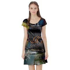 Happy Hallows Eve Short Sleeve Skater Dress by canvasngiftshop