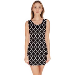 Black White Quatrefoil Classic Pattern Sleeveless Bodycon Dress by Zandiepants