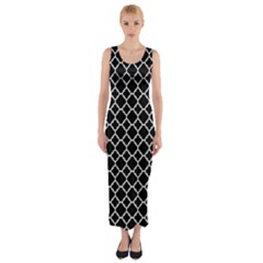 Black White Quatrefoil Classic Pattern Fitted Maxi Dress by Zandiepants