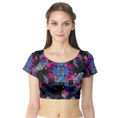 Stylized Geometric Floral Ornate Short Sleeve Crop Top (tight Fit) by dflcprintsclothing