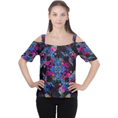 Stylized Geometric Floral Ornate Women s Cutout Shoulder Tee