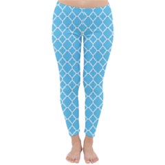 Bright Blue Quatrefoil Pattern Winter Leggings  by Zandiepants