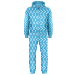 Bright Blue Quatrefoil Pattern Hooded Jumpsuit (men)