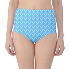 Bright Blue Quatrefoil Pattern High-waist Bikini Bottoms by Zandiepants