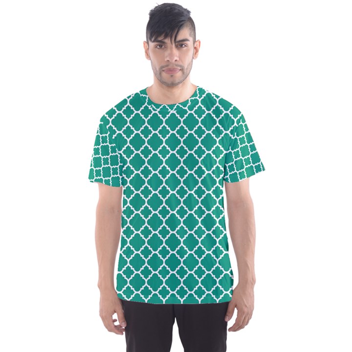 Emerald green quatrefoil pattern Men s Sport Mesh Tee