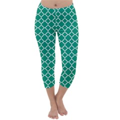 Emerald Green Quatrefoil Pattern Capri Winter Leggings  by Zandiepants