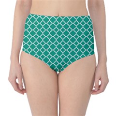 Emerald Green Quatrefoil Pattern High-waist Bikini Bottoms by Zandiepants