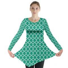 Emerald Green Quatrefoil Pattern Long Sleeve Tunic  by Zandiepants