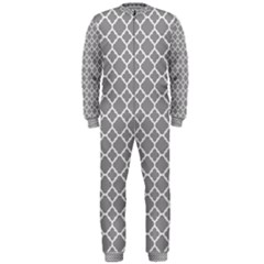 Grey Quatrefoil Pattern Onepiece Jumpsuit (men) by Zandiepants