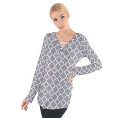 Grey Quatrefoil Pattern Women s Tie Up Tee by Zandiepants