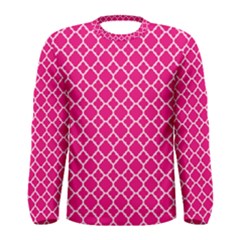 Hot Pink Quatrefoil Pattern Men s Long Sleeve Tee by Zandiepants