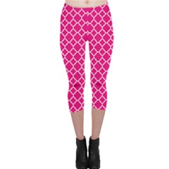 Hot Pink Quatrefoil Pattern Capri Leggings  by Zandiepants