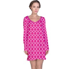 Hot Pink Quatrefoil Pattern Long Sleeve Nightdress by Zandiepants