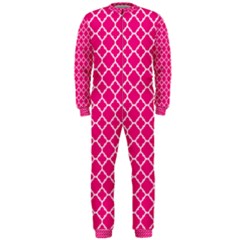 Hot Pink Quatrefoil Pattern Onepiece Jumpsuit (men) by Zandiepants