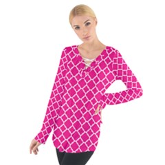 Hot Pink Quatrefoil Pattern Women s Tie Up Tee by Zandiepants