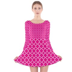 Hot Pink Quatrefoil Pattern Long Sleeve Velvet Skater Dress by Zandiepants