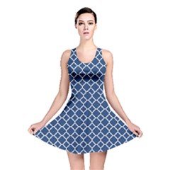 Navy Blue Quatrefoil Pattern Reversible Skater Dress by Zandiepants