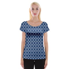 Navy Blue Quatrefoil Pattern Women s Cap Sleeve Top by Zandiepants