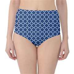 Navy Blue Quatrefoil Pattern High-waist Bikini Bottoms by Zandiepants