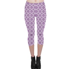 Purple Lilac White Quatrefoil Classic Pattern Capri Leggings  by Zandiepants