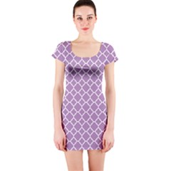 Lilac Purple Quatrefoil Pattern Short Sleeve Bodycon Dress by Zandiepants