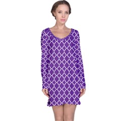 Royal Purple Quatrefoil Pattern Long Sleeve Nightdress by Zandiepants