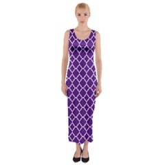 Royal Purple Quatrefoil Pattern Fitted Maxi Dress by Zandiepants