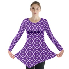 Royal Purple Quatrefoil Pattern Long Sleeve Tunic  by Zandiepants