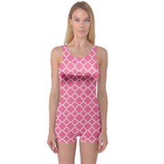 Soft Pink Quatrefoil Pattern One Piece Boyleg Swimsuit by Zandiepants