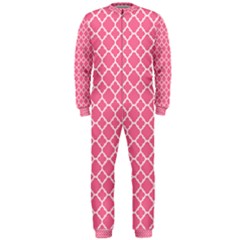 Soft Pink Quatrefoil Pattern Onepiece Jumpsuit (men) by Zandiepants