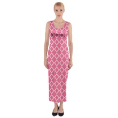 Soft Pink Quatrefoil Pattern Fitted Maxi Dress by Zandiepants