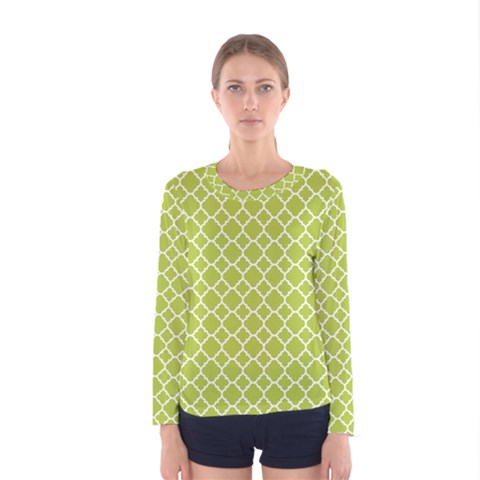 Spring Green Quatrefoil Pattern Women s Long Sleeve Tee by Zandiepants