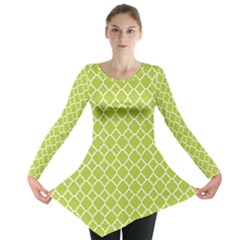 Spring Green Quatrefoil Pattern Long Sleeve Tunic  by Zandiepants