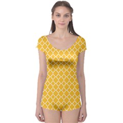 Sunny Yellow Quatrefoil Pattern Boyleg Leotard (ladies) by Zandiepants