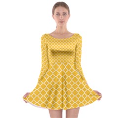 Sunny Yellow Quatrefoil Pattern Long Sleeve Skater Dress by Zandiepants