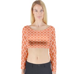 Tangerine Orange Quatrefoil Pattern Long Sleeve Crop Top (tight Fit) by Zandiepants