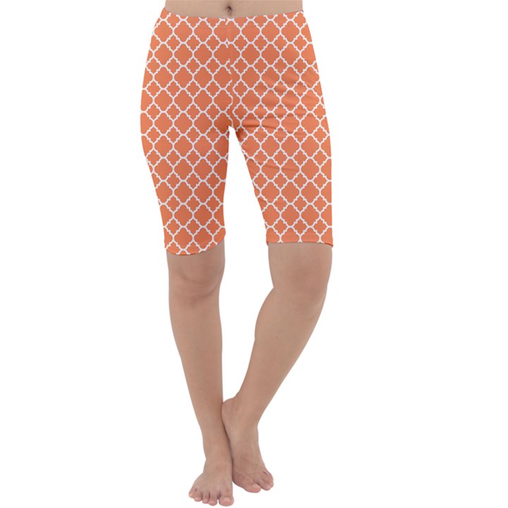 Tangerine orange quatrefoil pattern Cropped Leggings 