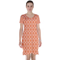 Tangerine Orange Quatrefoil Pattern Short Sleeve Nightdress by Zandiepants