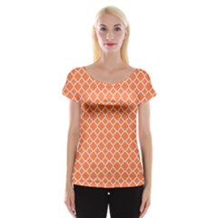 Tangerine Orange Quatrefoil Pattern Women s Cap Sleeve Top by Zandiepants